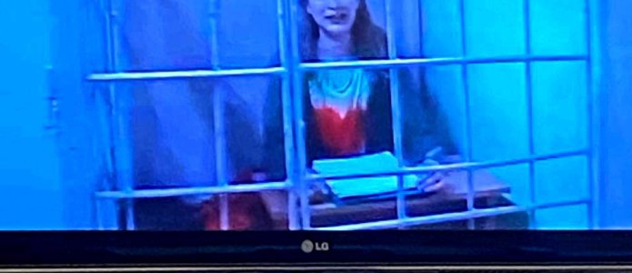 Саша Скочиленко участвовала в заседании по видеосвязи / Фото: телеграм-канал, освещающий преследование художницы